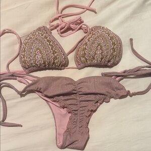 Pink and Gold Beaded Bikini Set